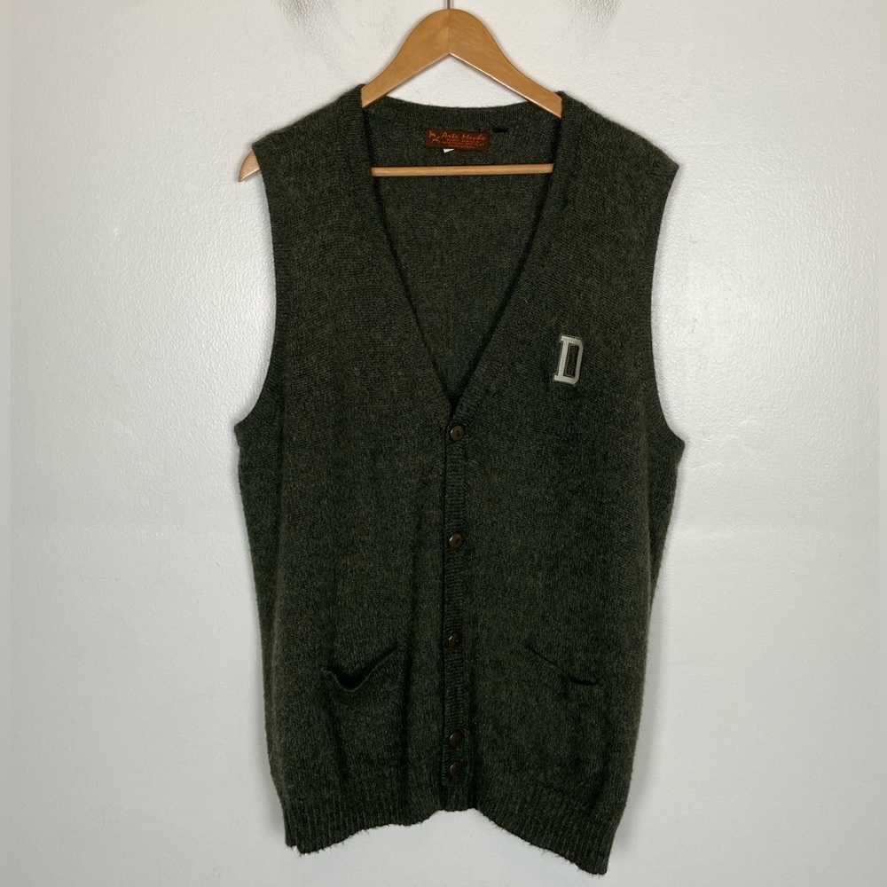 Arte Meche Baby Alpaca Women's Vest Sweater Size XL Green Preppy‎ Accademia Peru